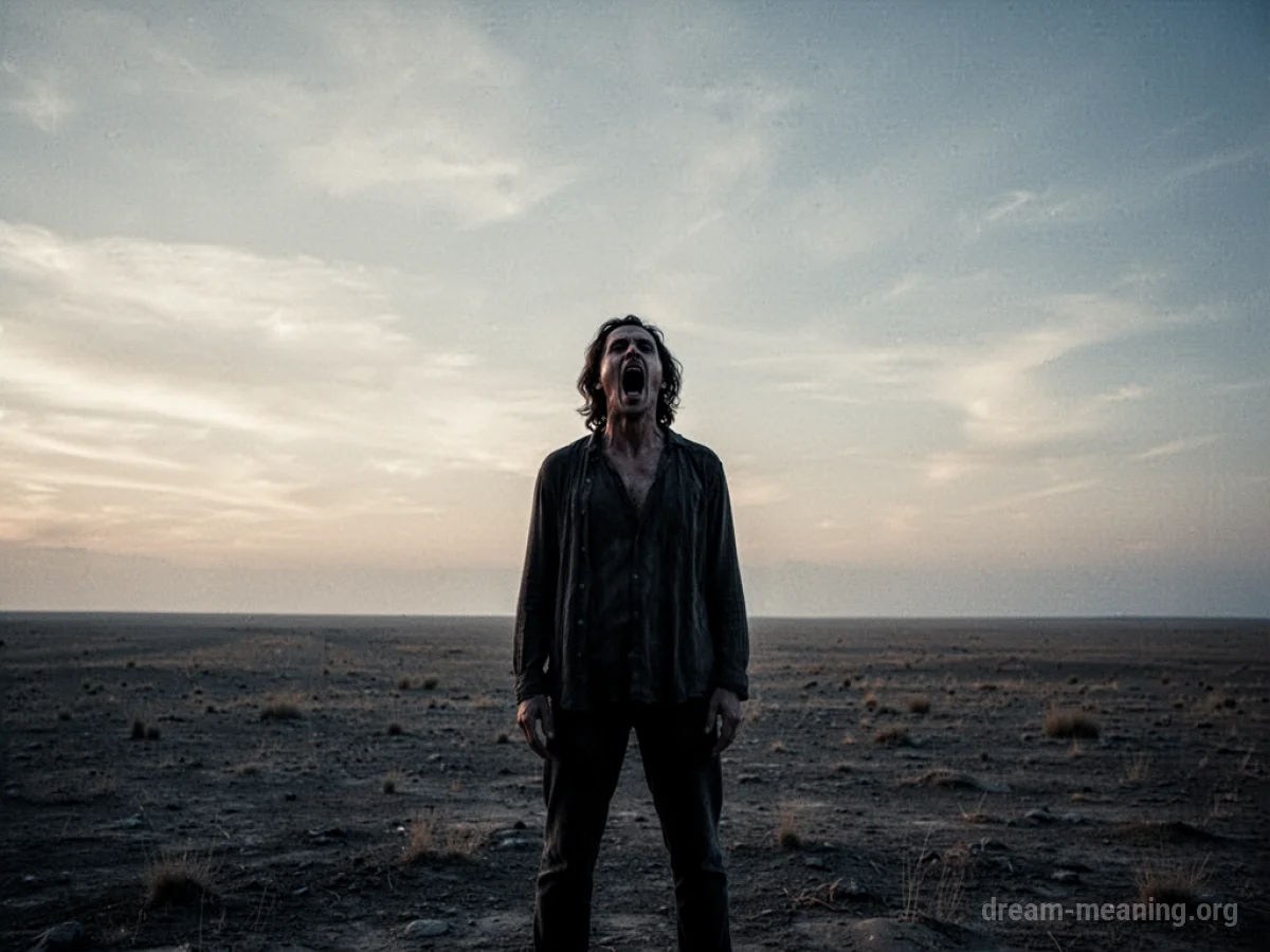 Silhouette of a person screaming in an empty landscape.