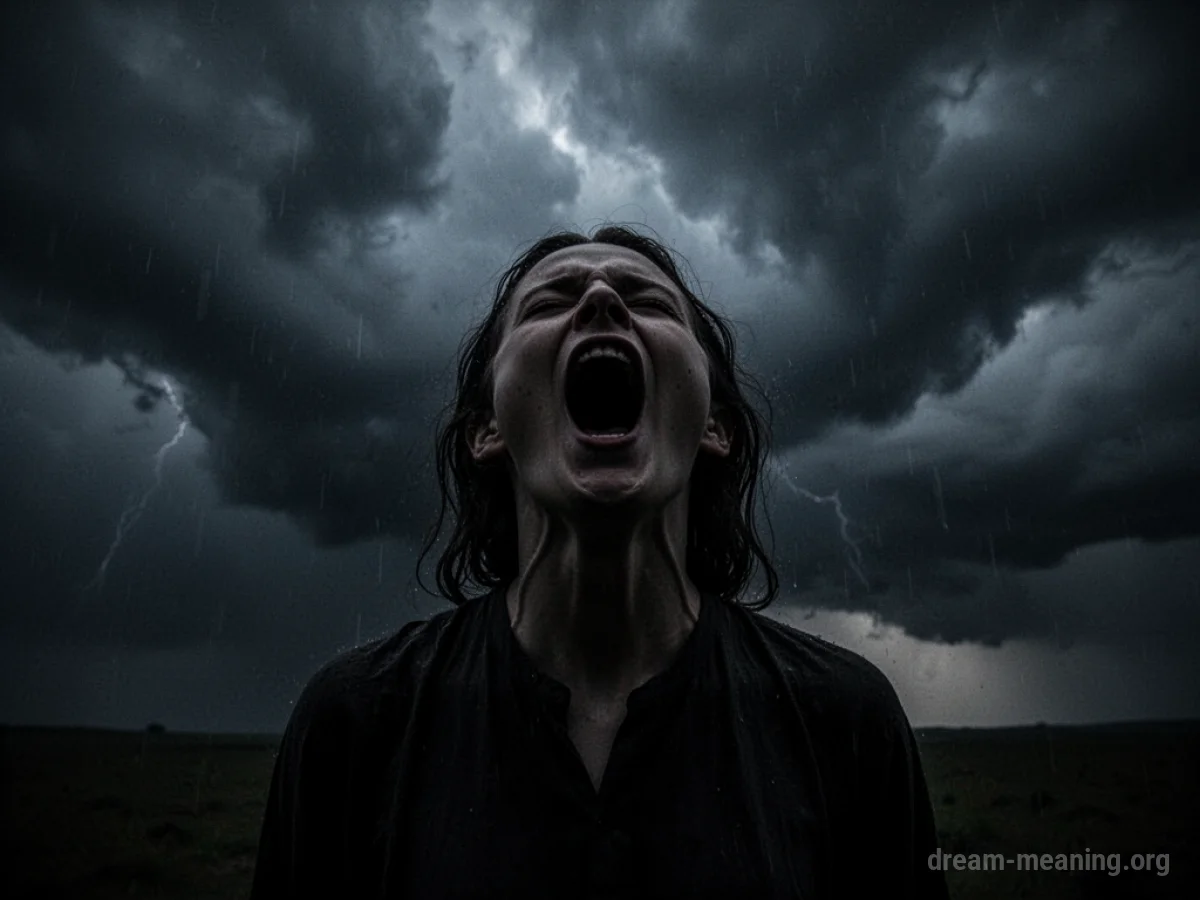 Silhouette of a person screaming against a dark, stormy sky.
