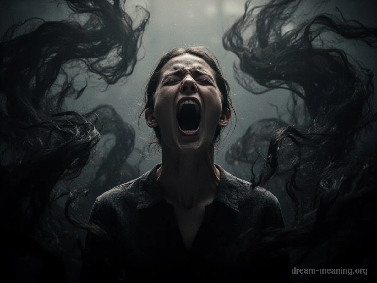 Silhouette of a person screaming with dark shadows around them.