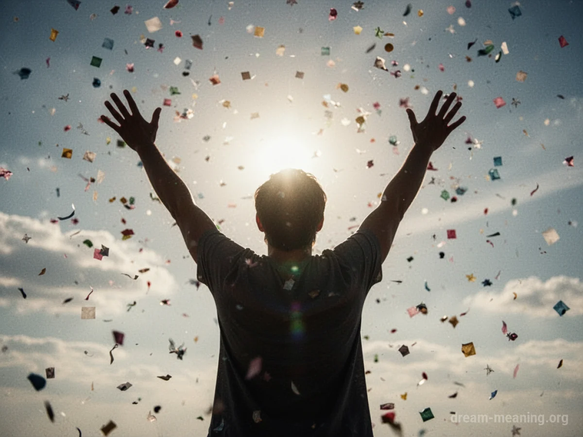 Silhouette of a person with arms raised in a joyful pose against a bright sky.