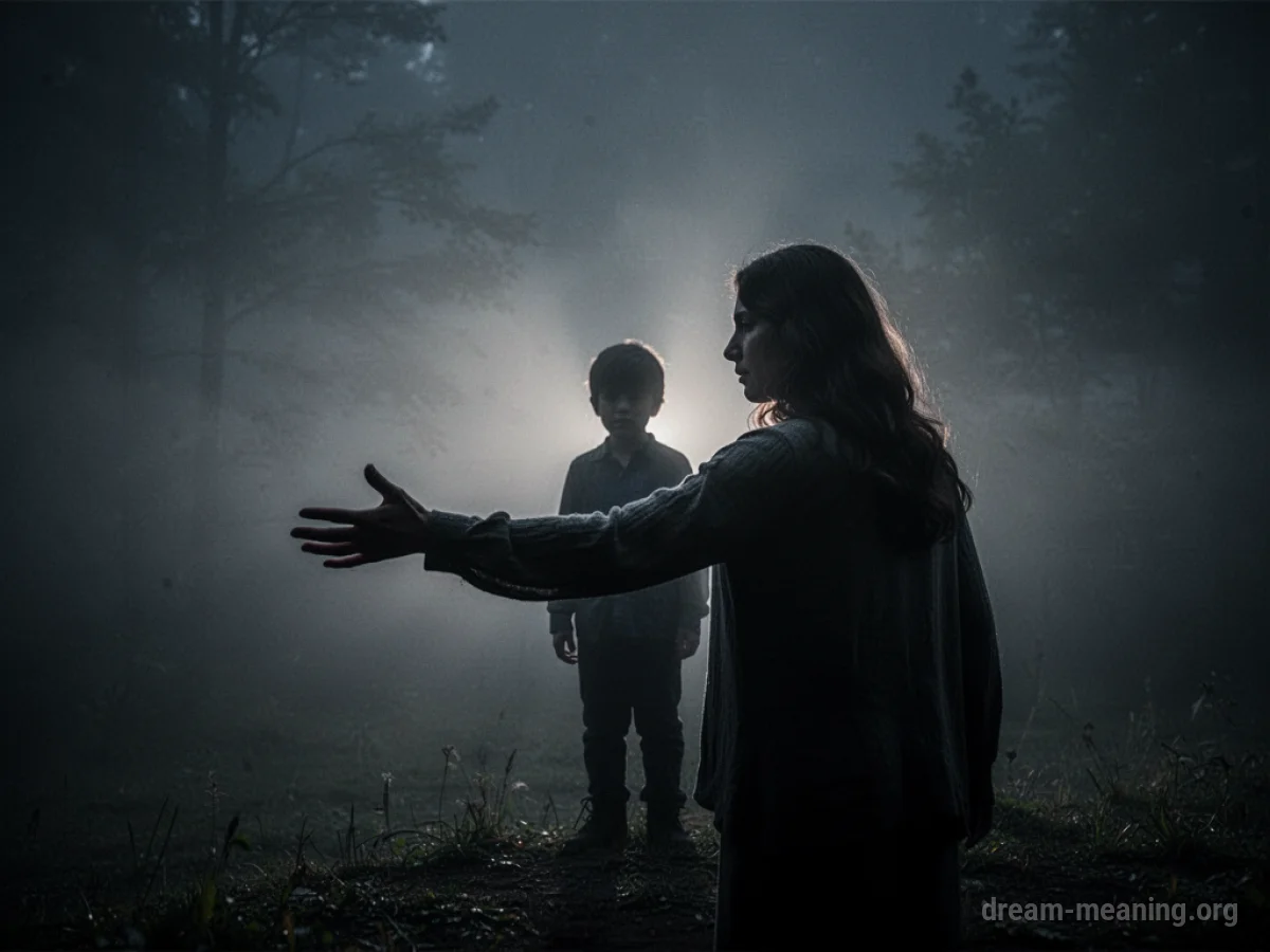 Silhouette of a person reaching out in a misty, dark landscape.