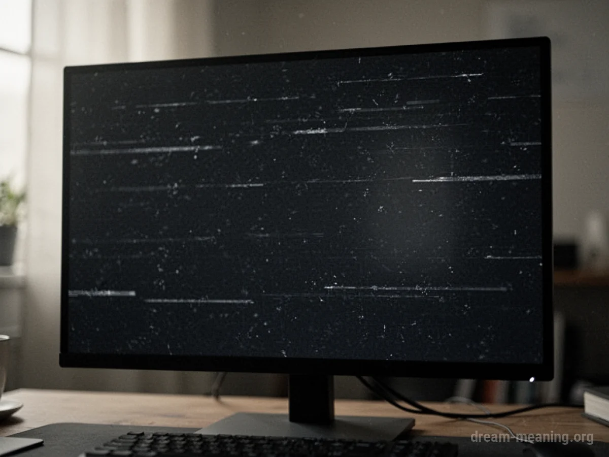 A dark computer screen with faint static.