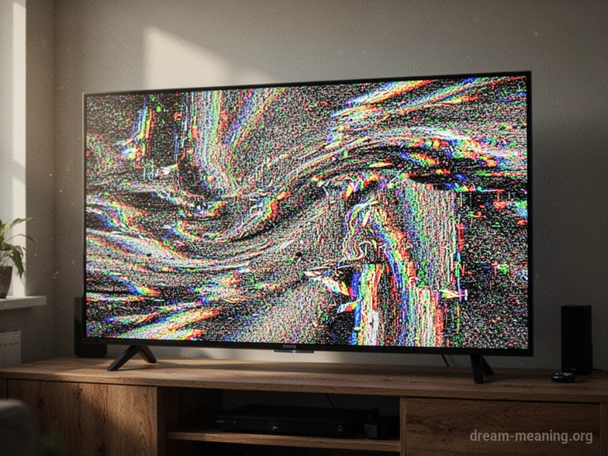A television screen filled with white and colored static.