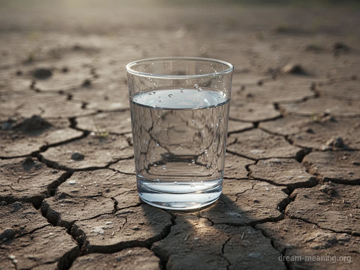 A glass of water on dry, cracked earth.