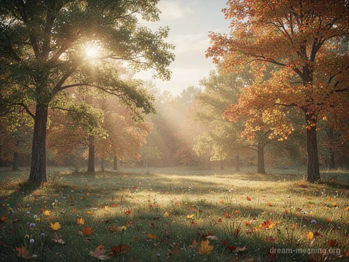 A bright, sunny landscape with lush green trees and flowers.