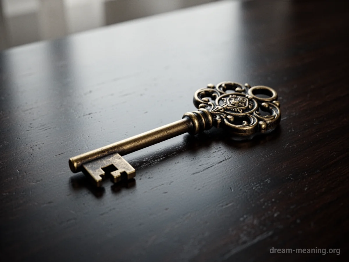 An ornate key lying on a dark surface.
