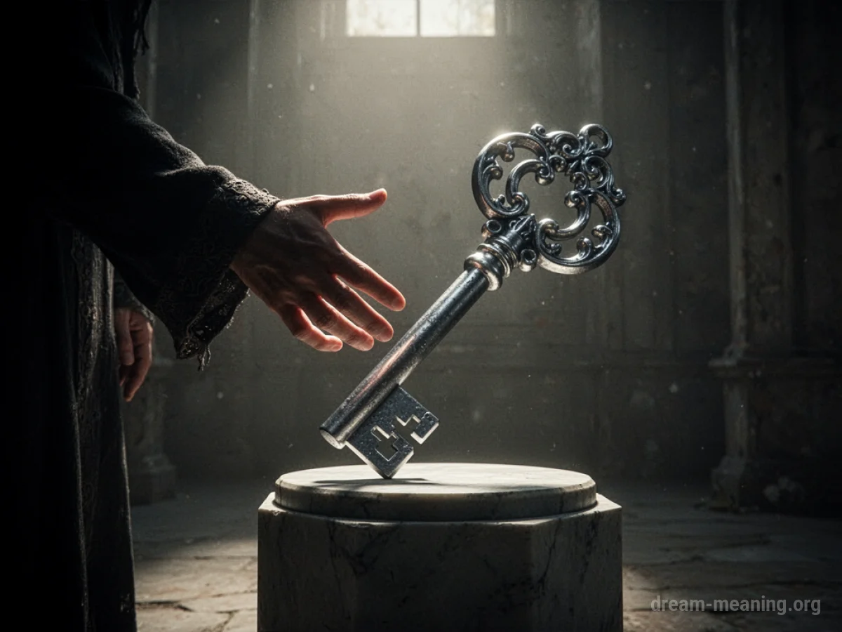A hand reaching for a key.