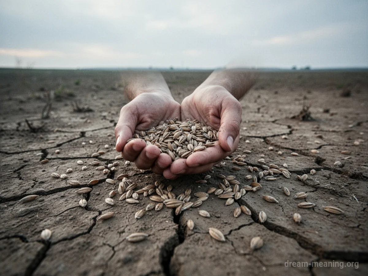 Seeds lying on dry, cracked earth.