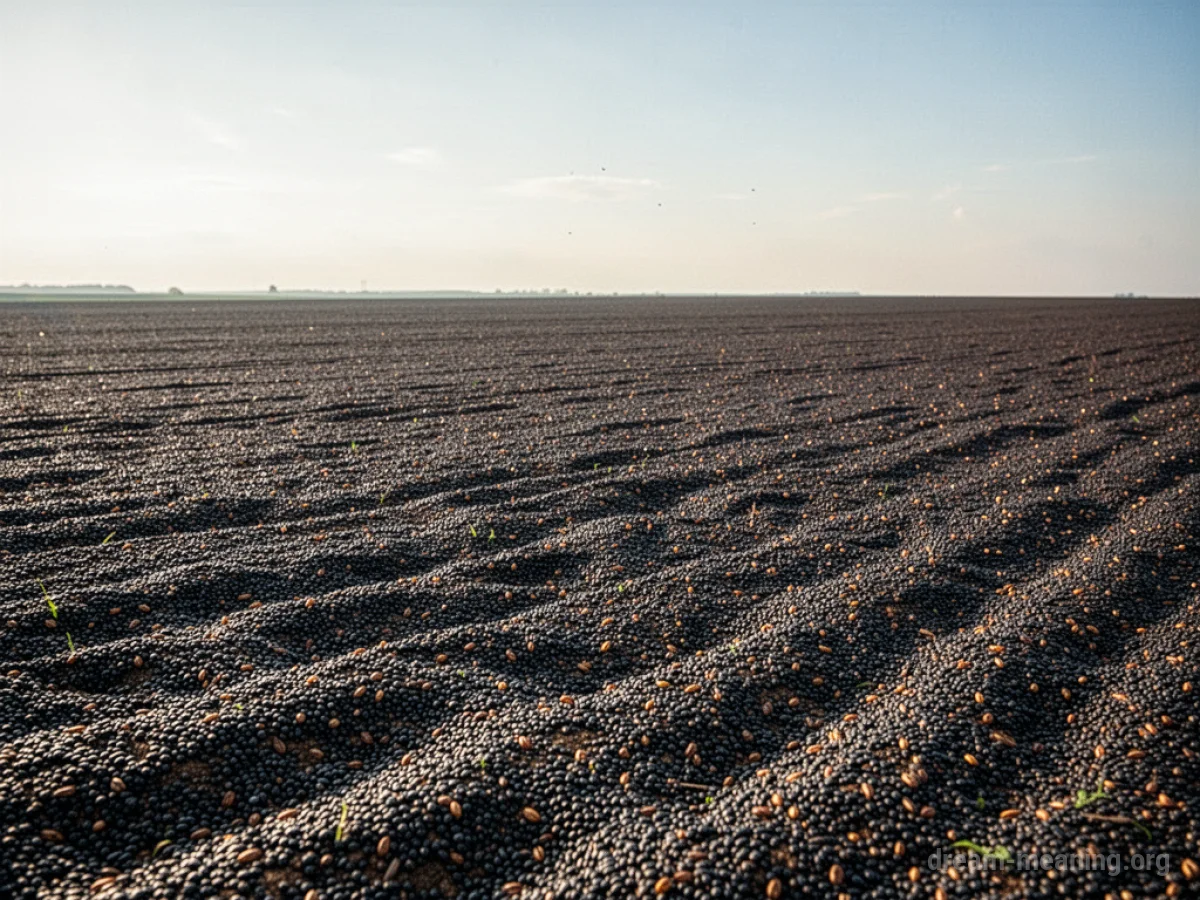 A wide expanse of ground covered with numerous small seeds.