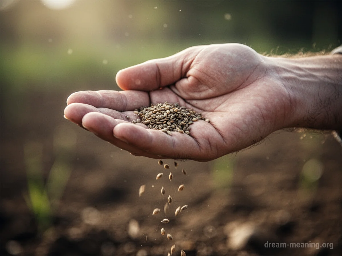 A hand holding a few small seeds, with some seeds spilling out.