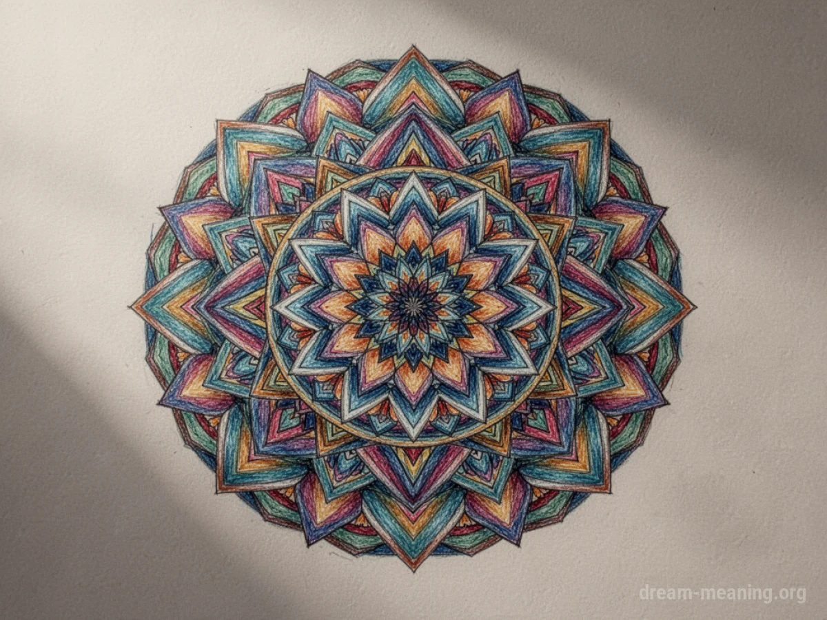 An intricate geometric mandala drawing.