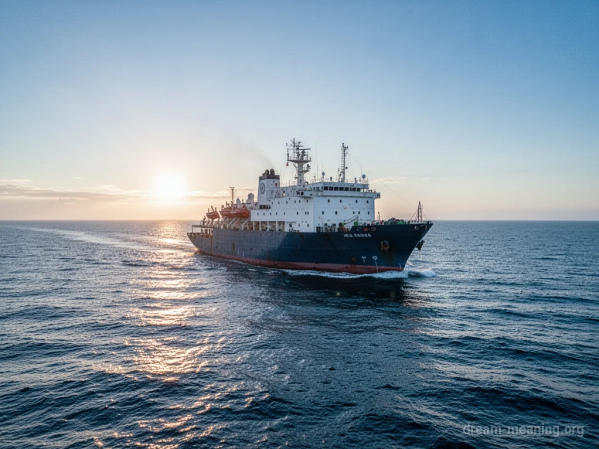 A ship sailing on the ocean at sunset.