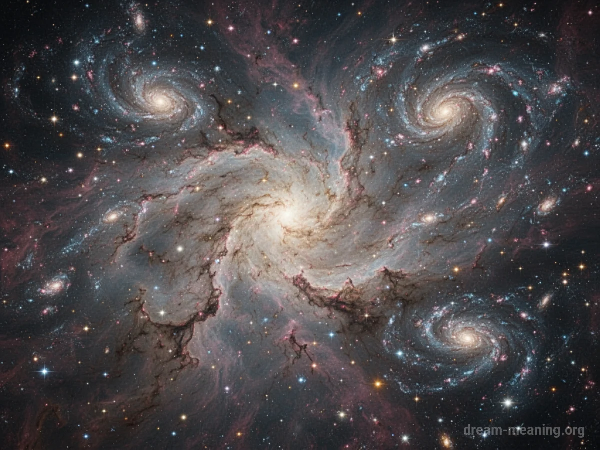 A vast expanse of space filled with glowing stars and distant galaxies.