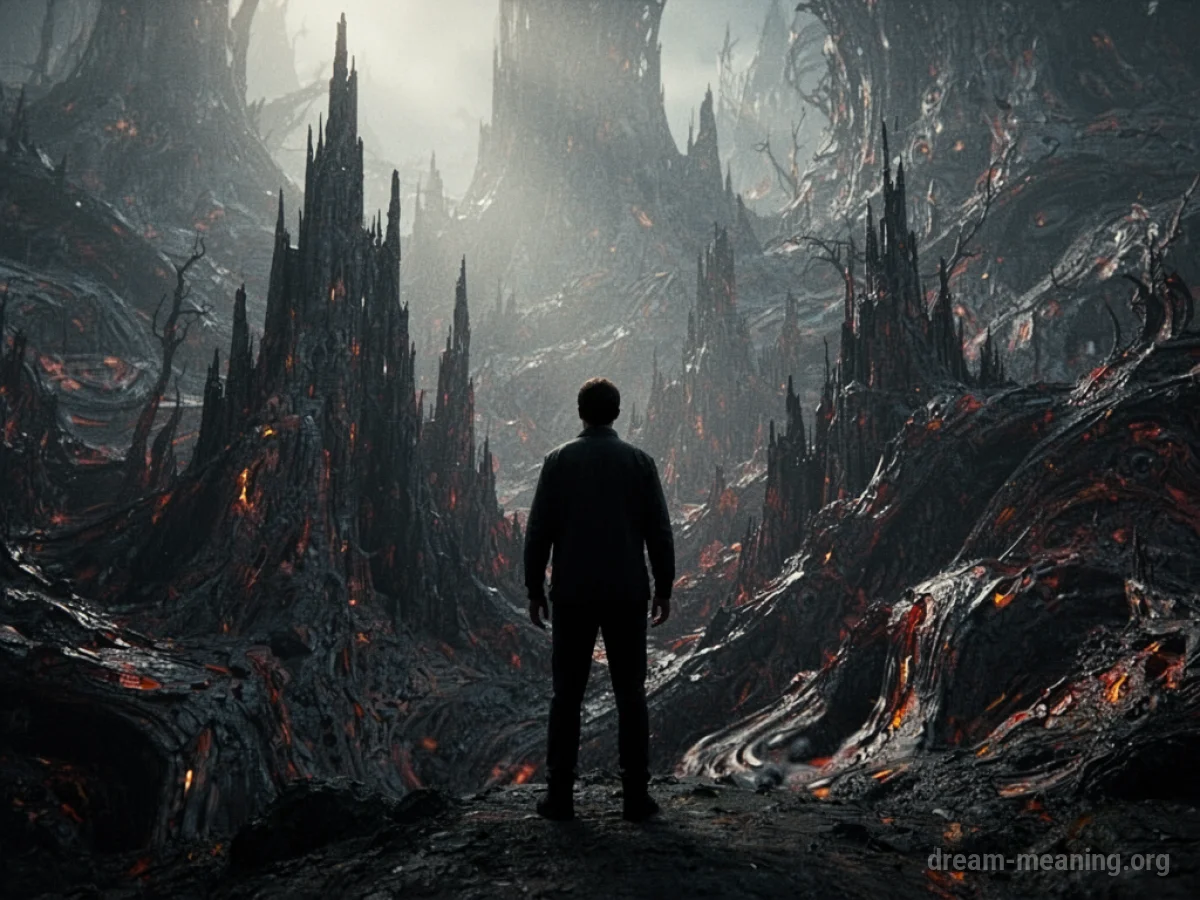 Silhouette of a person facing a chaotic, abstract background.
