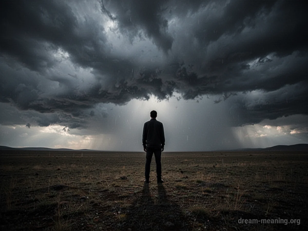 A single silhouette standing in a desolate, overcast landscape.