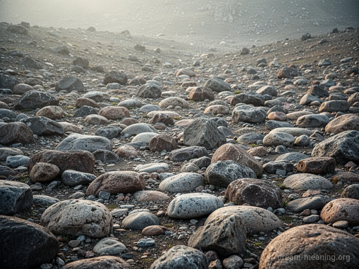 A wide expanse of ground covered with numerous stones.