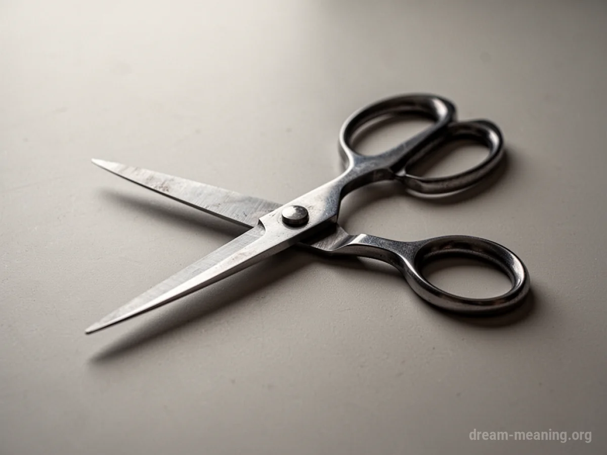 A pair of metal scissors.