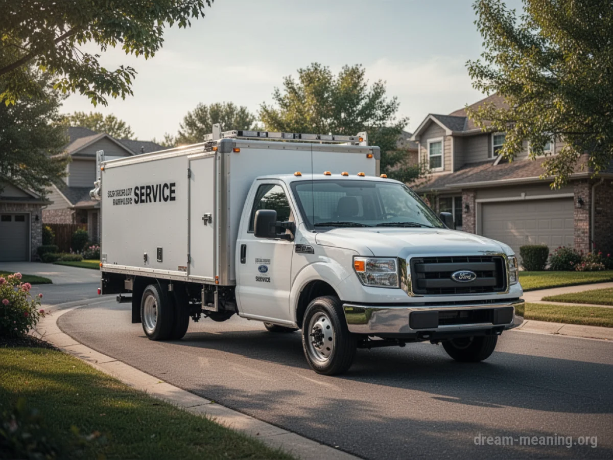 A white service truck with company markings parked on a street.
