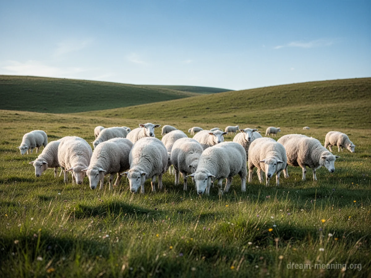 A large flock of sheep grazing in a wide, open field.