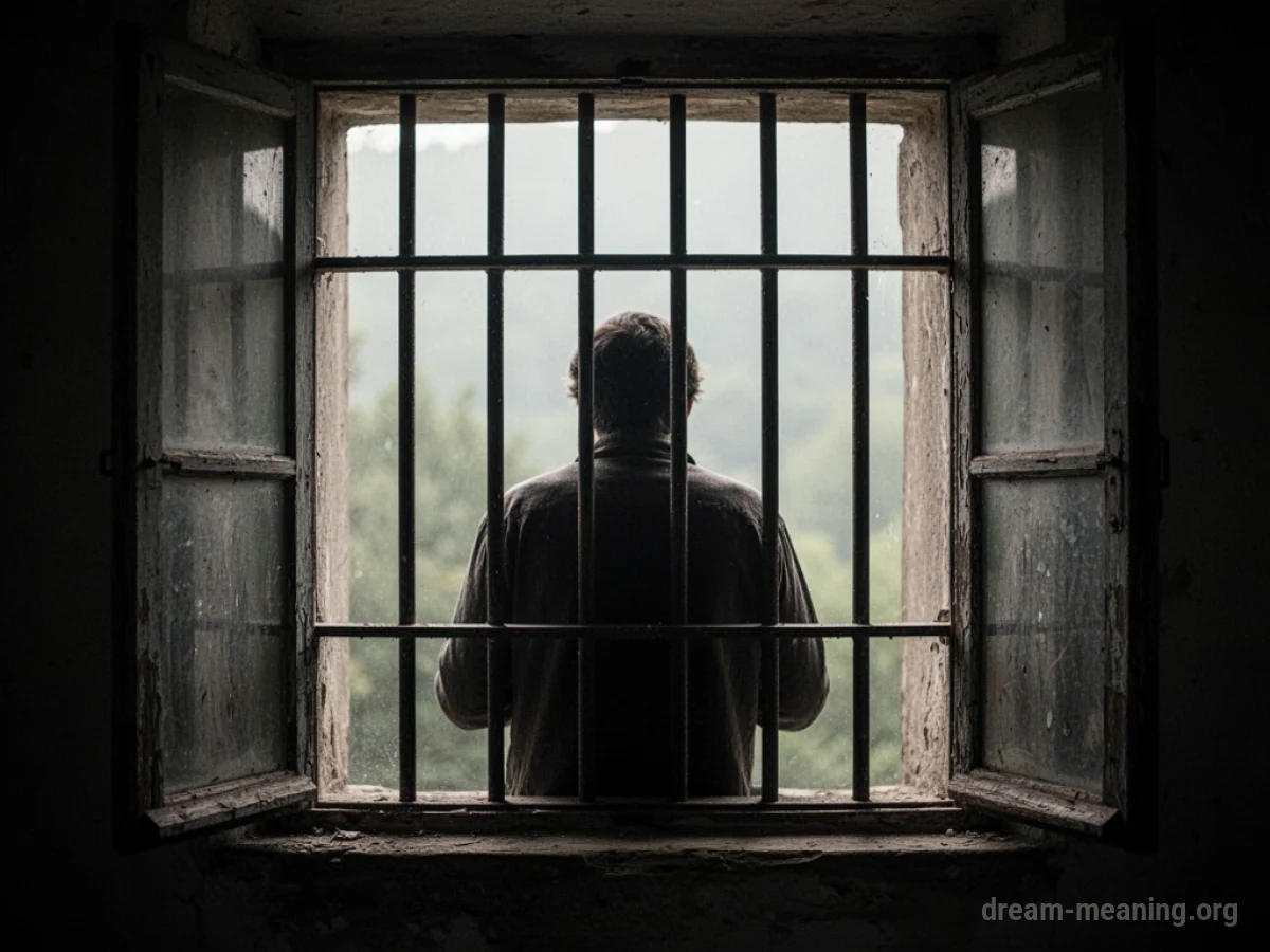 Silhouette of a person behind bars.