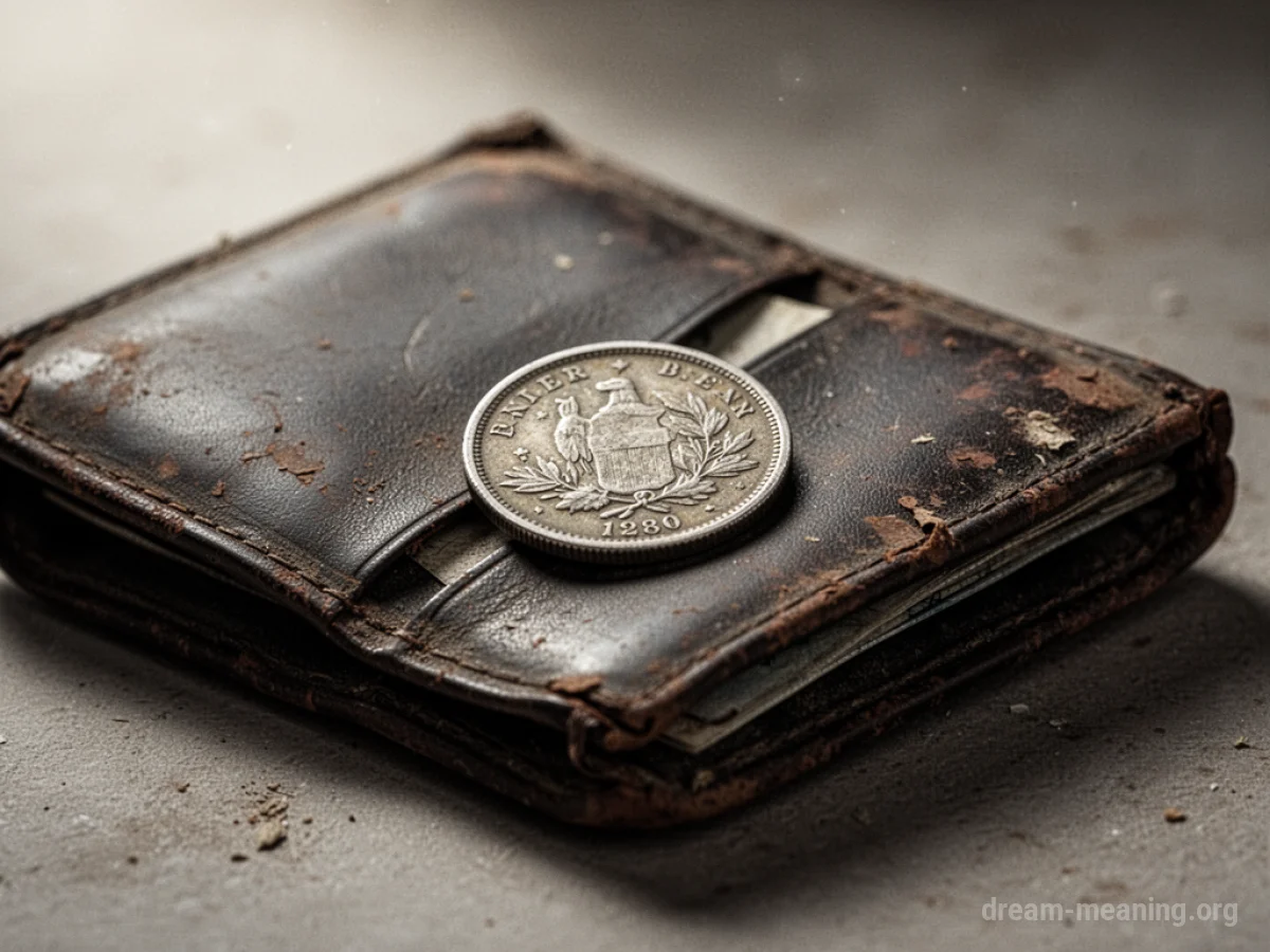 A single coin lies in an open, empty wallet.