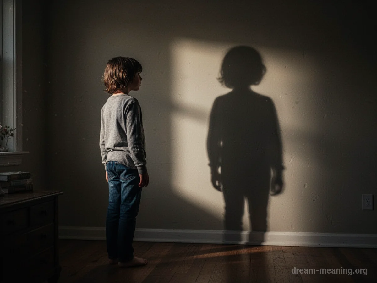 A silhouette of a person casting an oddly shaped shadow on a wall.