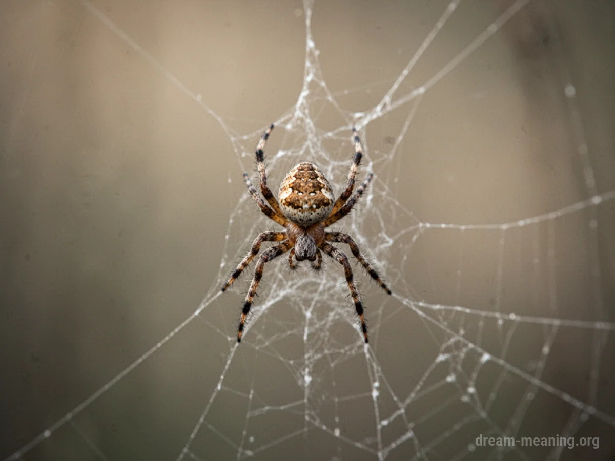 A spider is centered on a fine strand of silk.