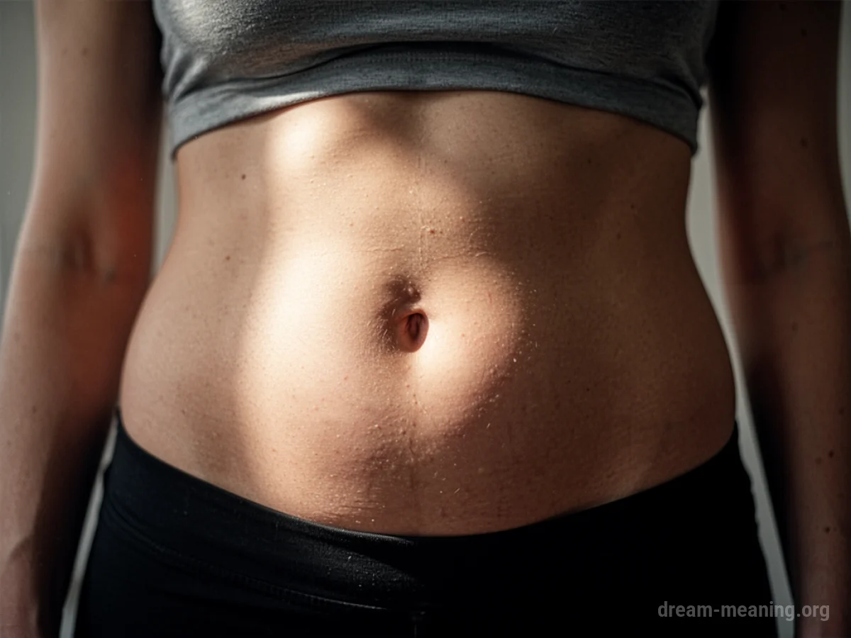 A person's torso, focusing on the stomach area.