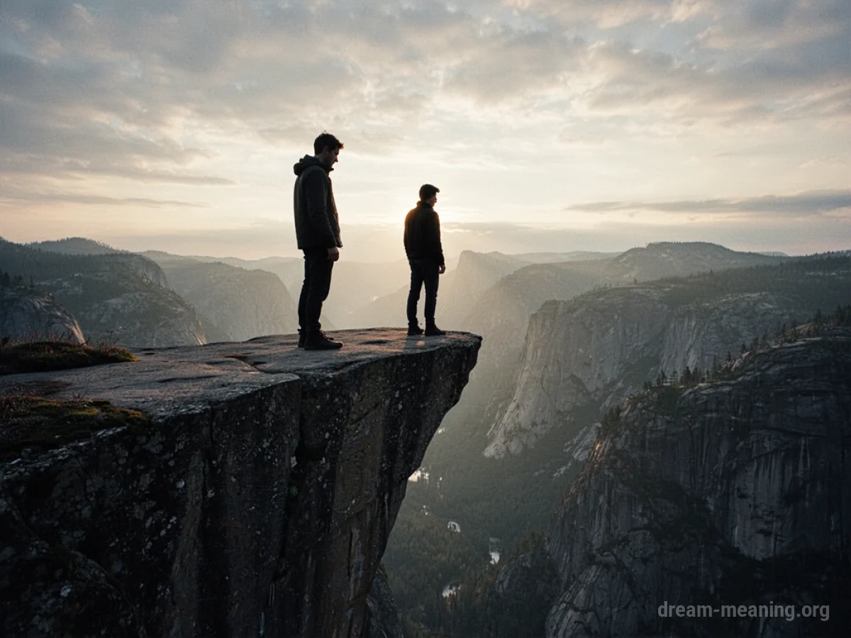 Silhouette of a person on the edge of a cliff.