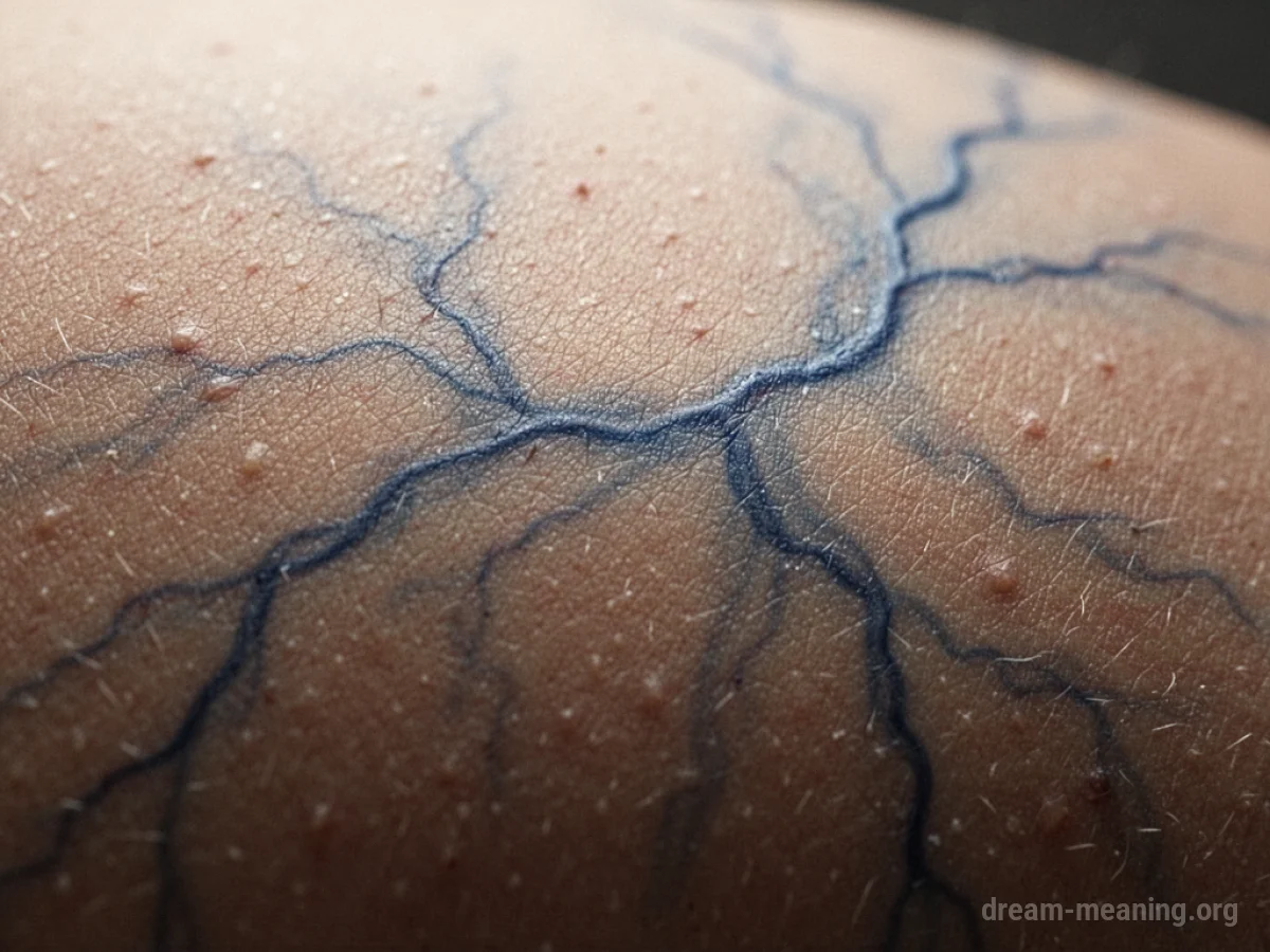 Close-up of skin showing visible blue veins underneath.