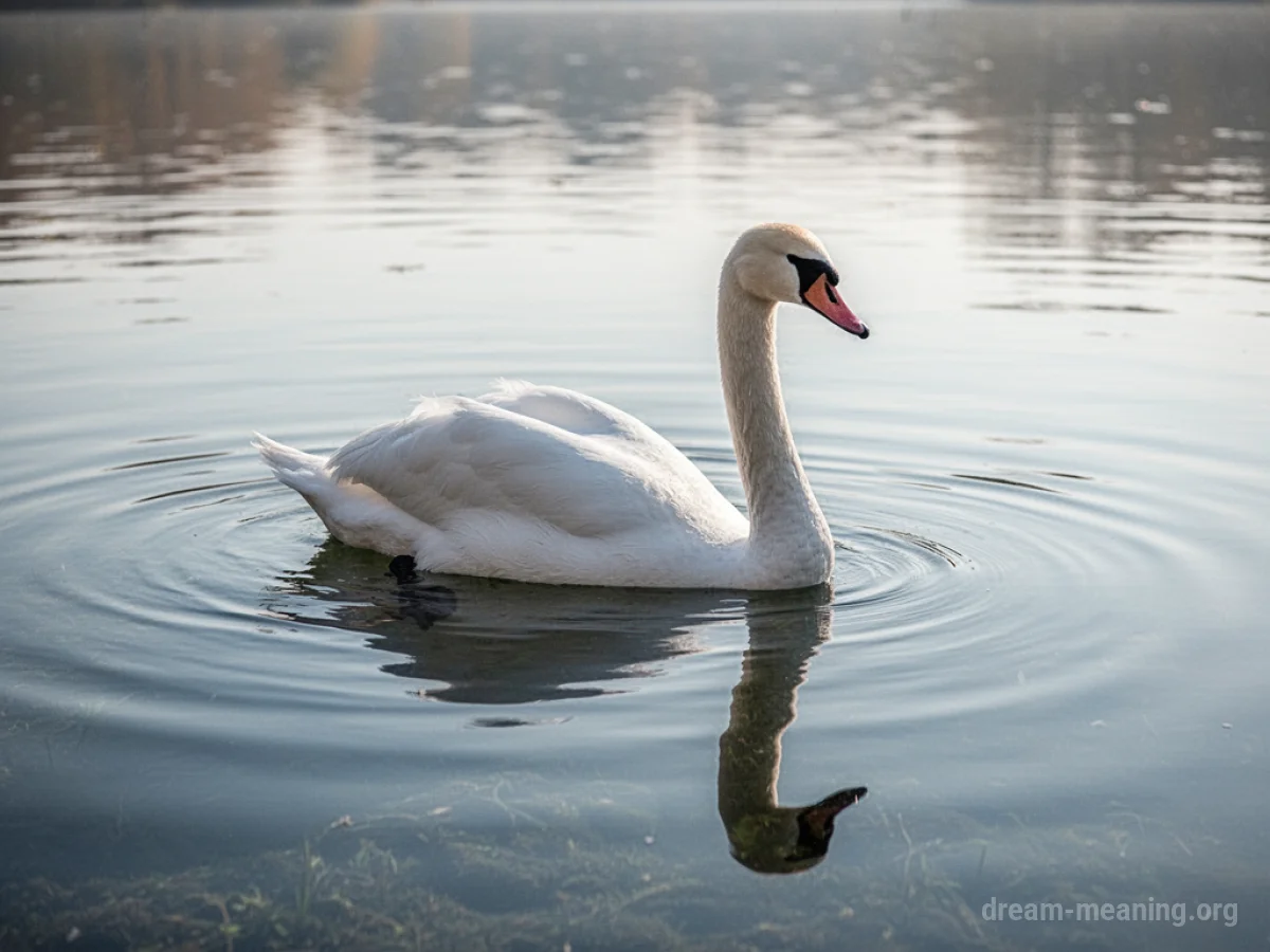 A white swan on water.