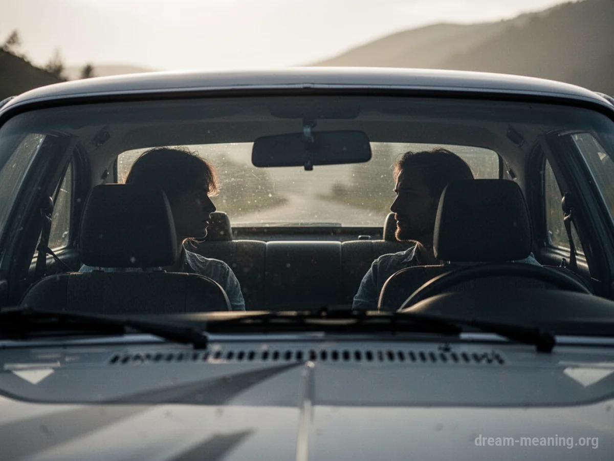 View from inside a car looking at the steering wheel.