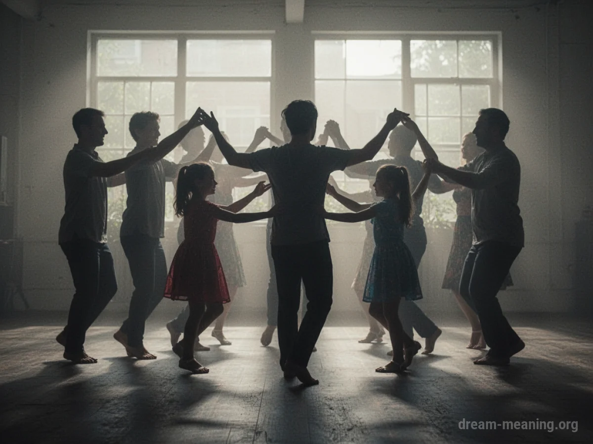 Silhouettes of multiple figures in a swirling, ambiguous formation.