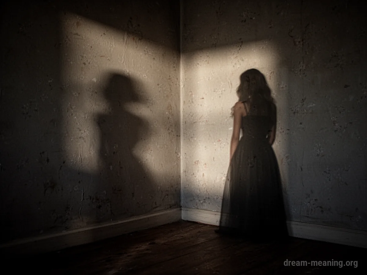 Silhouette of a woman made of shadows in a dark room.
