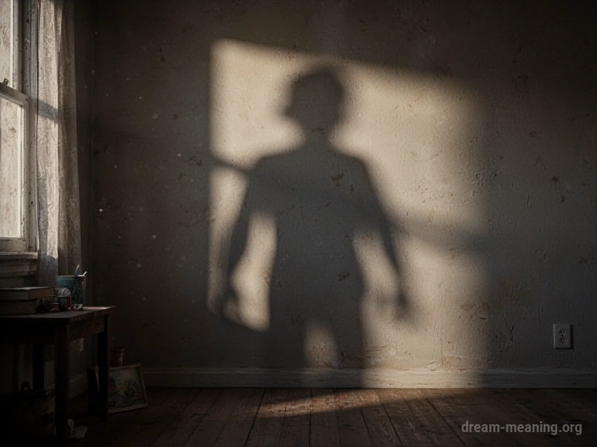 A dark silhouette of a person's shadow on a wall.