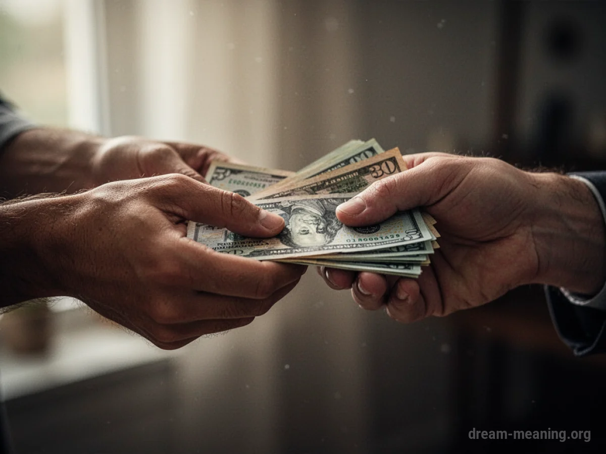 Two hands passing money between them.