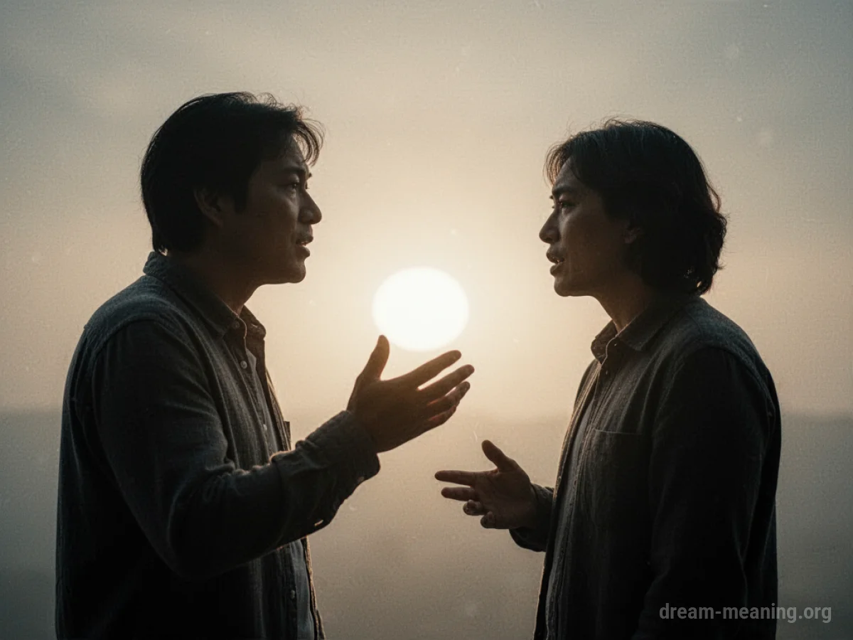 Two silhouetted figures communicating in a gentle light.