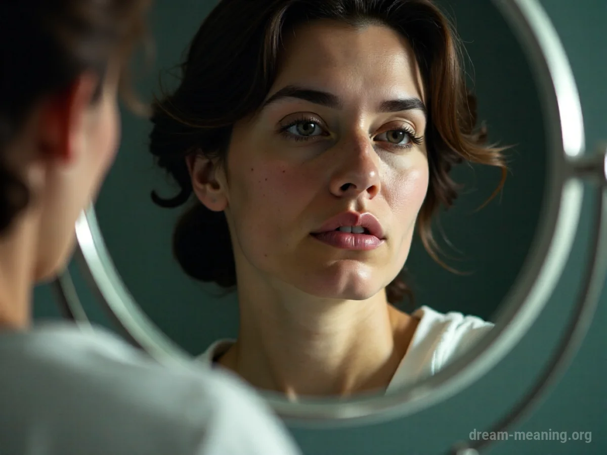 A person's reflection in a mirror while holding a razor.