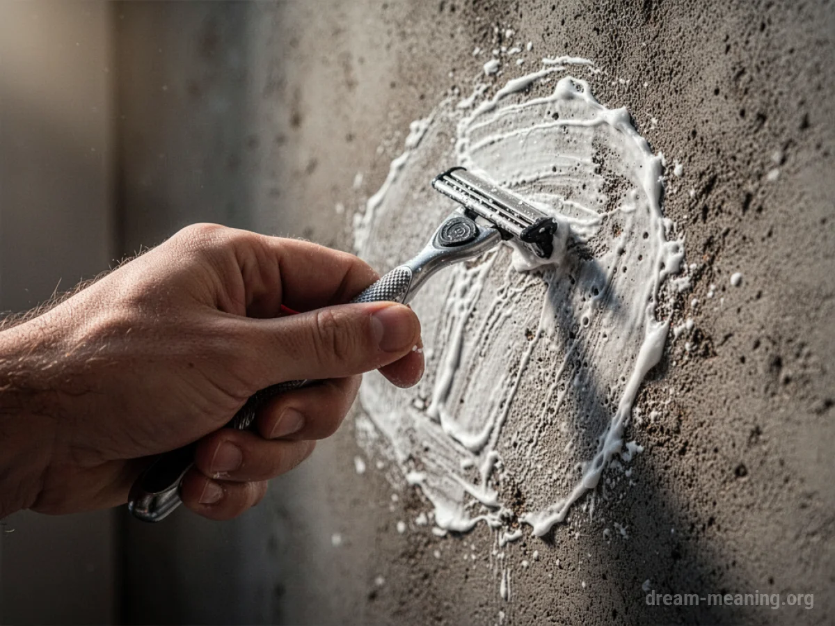 A hand holding a dry razor over a textured surface.
