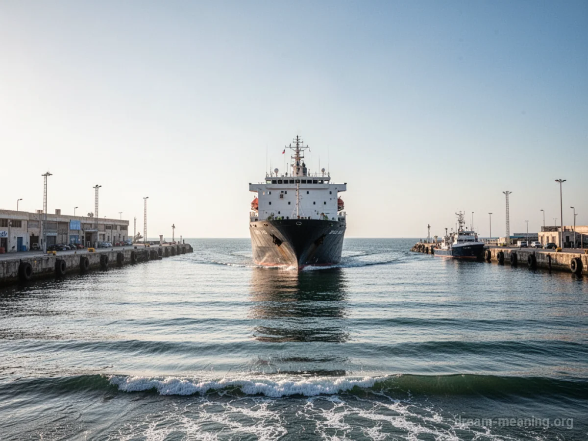 A large ship approaching a harbor.
