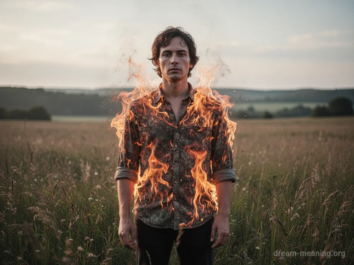 A person's shirt is visibly burning with flames.