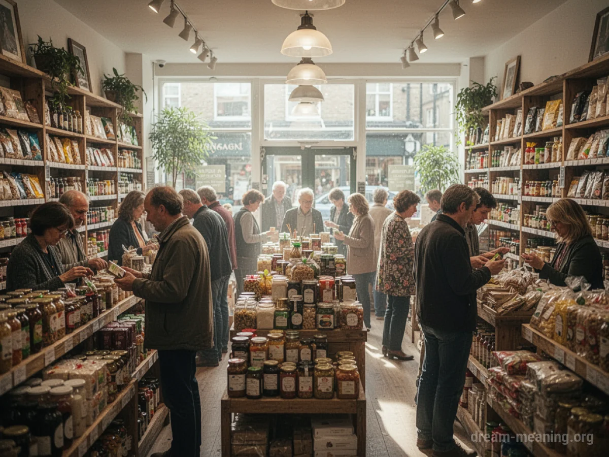 A busy shop interior filled with diverse people shopping.