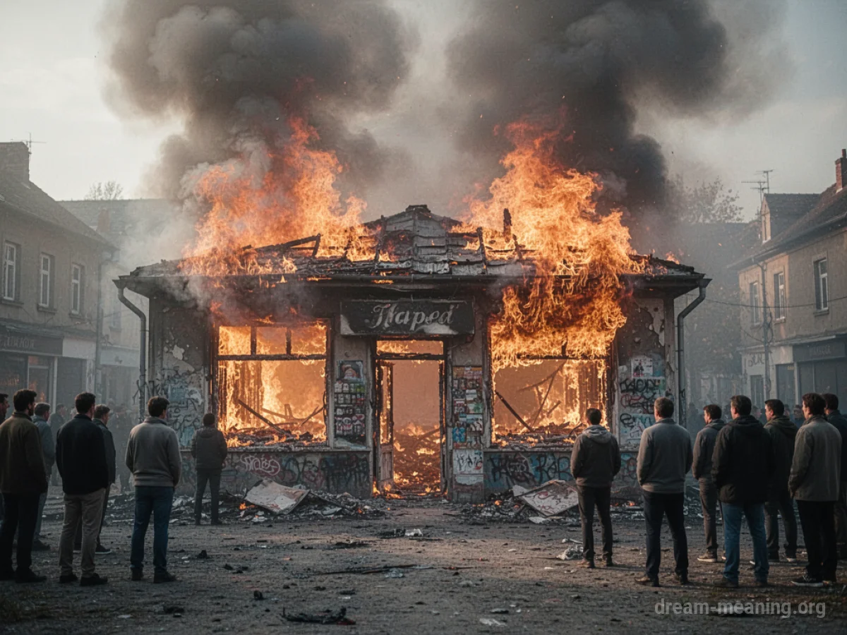 A building that functions as a shop engulfed in flames and smoke.