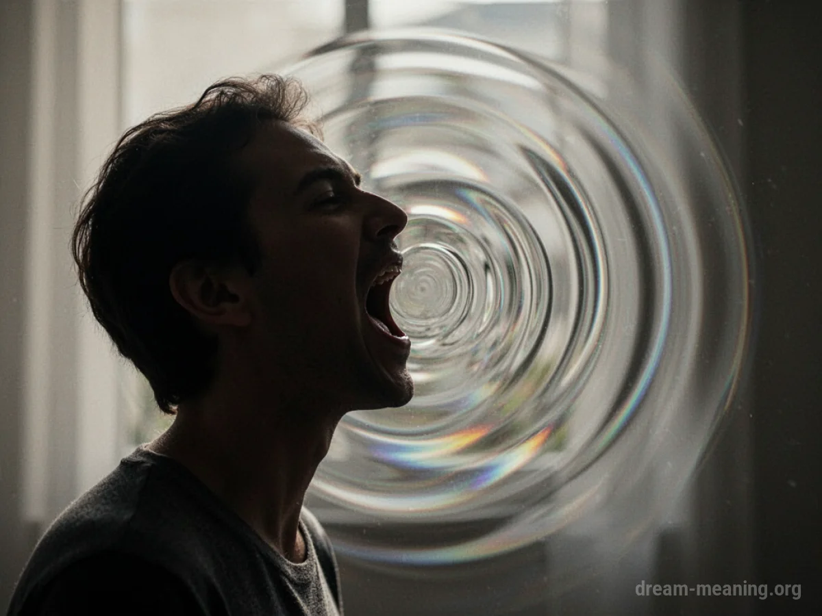 Silhouette of a person shouting with visible sound waves emanating from their mouth.