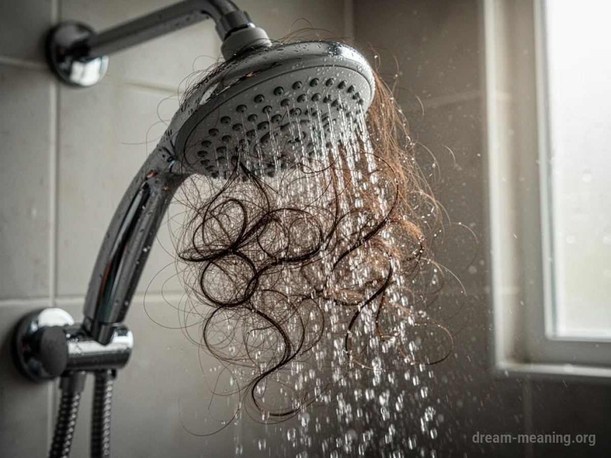 Tangled hair filling a shower stall, preventing water from falling.