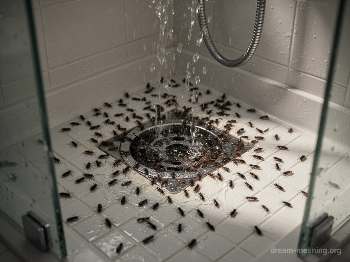 A shower stall filled with many small insects.