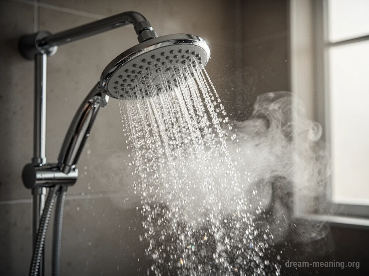 A showerhead with water flowing, the water begins to change form.