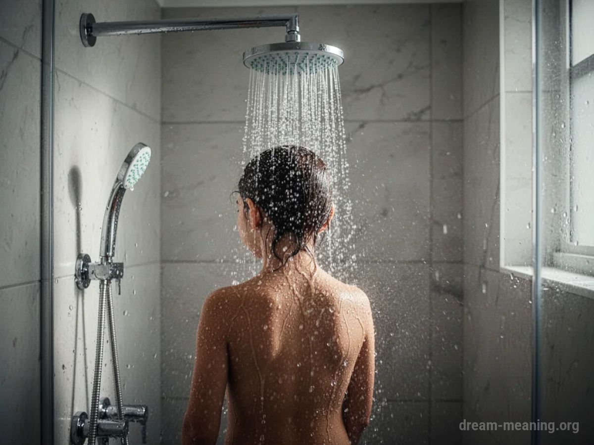 A person under a running shower with no soap in sight.