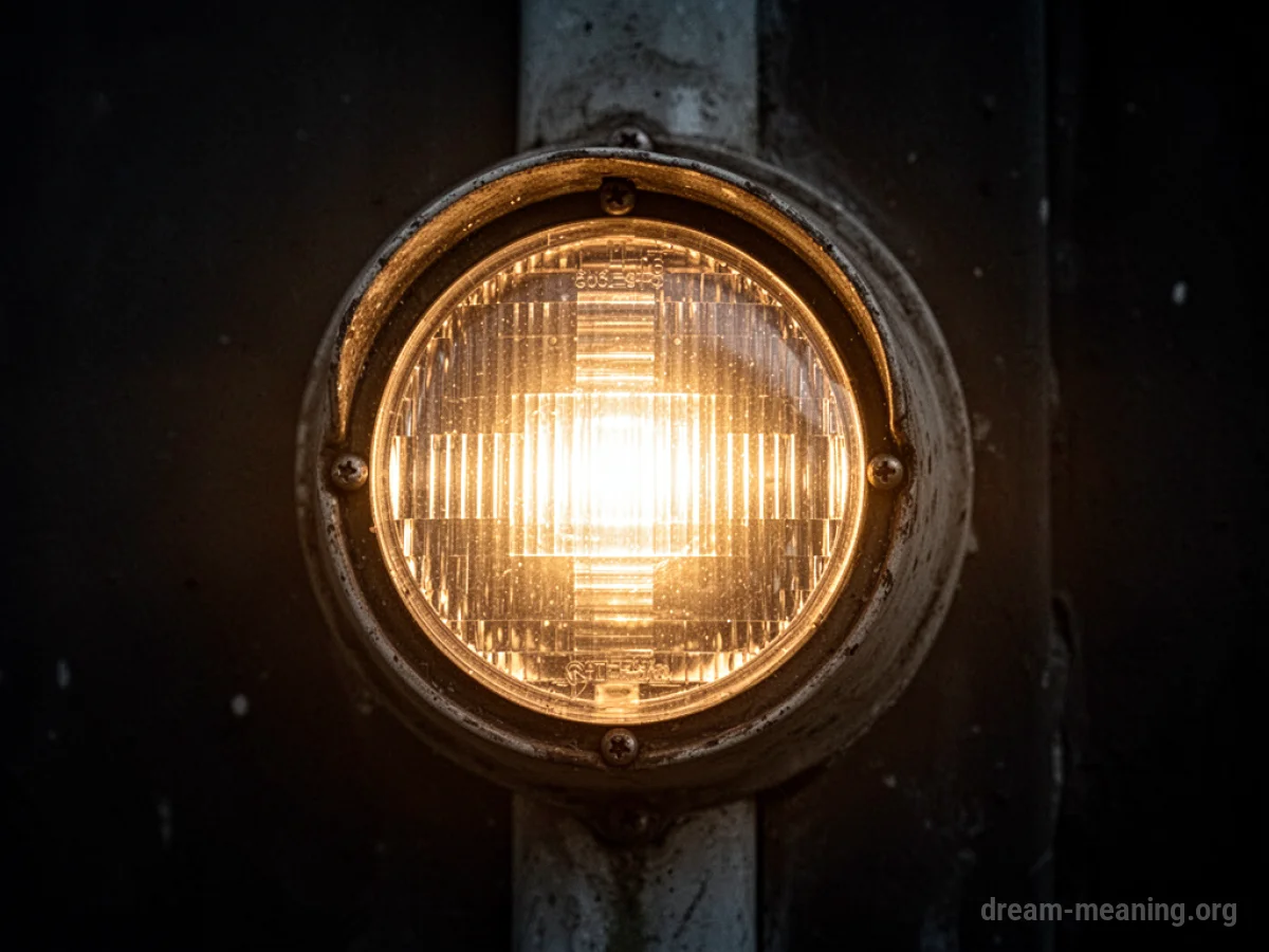 A bright signal light glowing in the darkness.