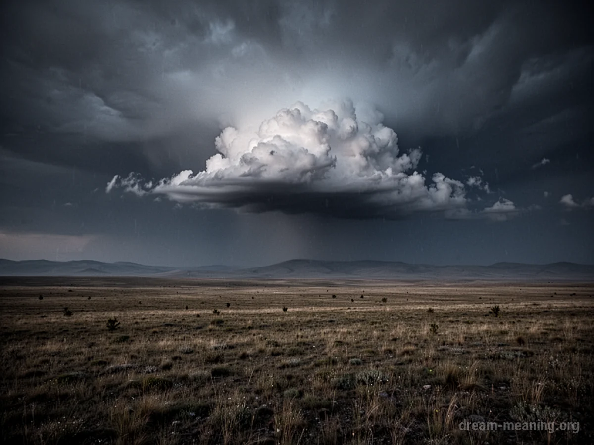 A quiet landscape with a dark, stormy sky approaching.